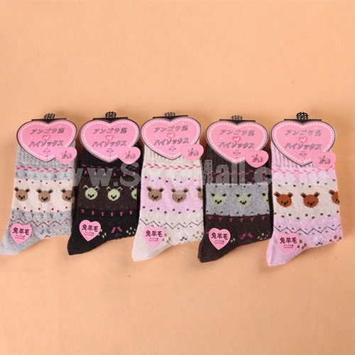 10pcs/Lot Cartoon Women Winter Thickened Cony Hair Socks Room Socks -- Three Bears Mixed Colors