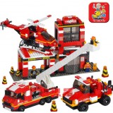 Wholesale - Sluban DIY Fire series Car+Helicopter Blocks Mini Figure Toys Compatible with Lego Parts 371Pcs B0225 