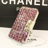 Wholesale - 3D Clear Crystal Transparent Purple Bow Tie Rhinestone Leather Diamond Bling Flip Case Cover For Apple iPhone 6 /6 P