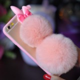 Wholesale - Bowknot Design Pattern Luxury Rex Rabbit Plush Fur Case Cover For iPhone 6 / 6 Plus 
