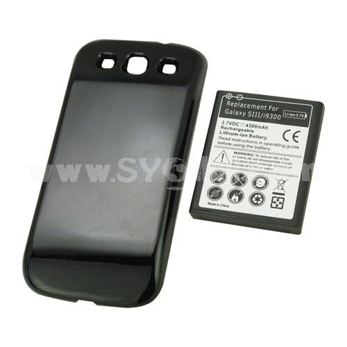 4300mAh Rechargeable Battery Replacement + Back Cover Case Black for Samsung Galaxy S3 / i9300