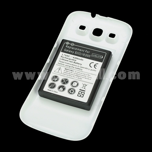 4300mAh Rechargeable Battery Replacement + Back Cover Case White for Samsung Galaxy S3 / i9300