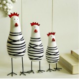 Wholesale - Zakka Hand Made Wood Crafts Coloured Drawing Home Decoration Circular Engravure Ctripe Chicken 3Pcs Set 