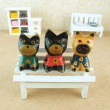 Wholesale - Zakka Hand Made Wood Crafts Coloured Drawing Home Decoration Mini Cute Cat 3Pcs Set 