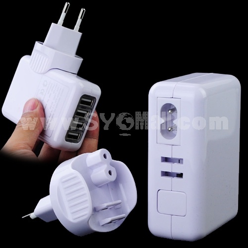 4 USB Output EU Plug AC Wall Charger Travel Charger Adapter - White