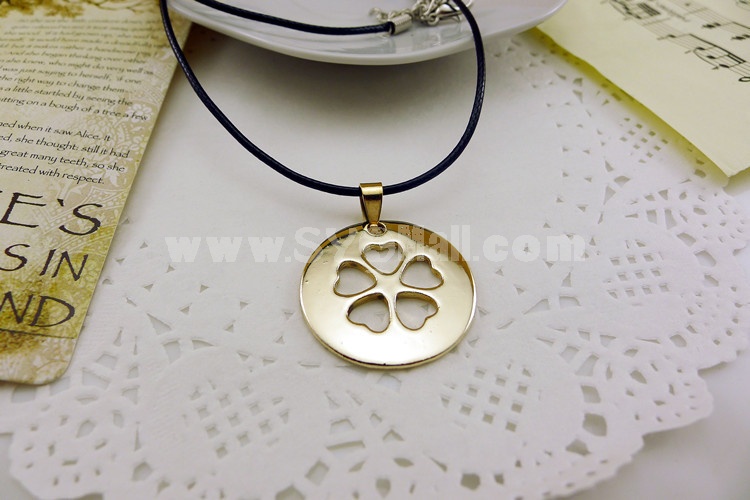 Fashion Character Four-leaf Clover Pendant Necklace Charm Chain Jewelry for Women X35