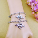 Wholesale - Jewelry Lovers Bracelets Created Infinity Charm Chain Arrow Through Heart Couple Bangles 2Pcs Set