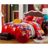 Wholesale - SIMOYO Vintage Designed Festival Red Flower Pattern 4pcs Comforter Set Queen Size