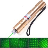 wholesale - 1000mw High Power Green Light Laser Pointer Pen Focus Adjustable Burning Match with Starry Sky projection Gold Color