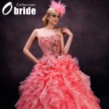 Wholesale - Ball Gown Strappless Side-Draped Tiered Appliques Wedding Dress