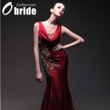 Wholesale - Sheath/ Column Sweep train Red Luxurious Wedding Dress