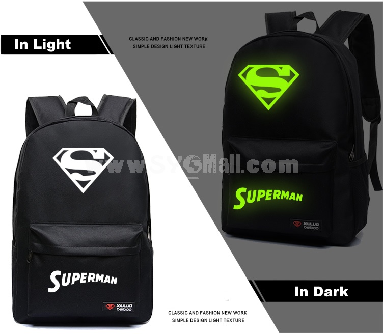 Superman Backpacks Luminous Fashionable Shoulder Rucksacks Schoolbags