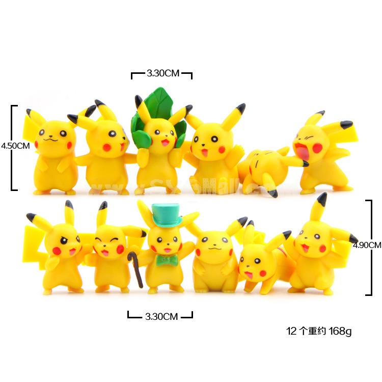12Pcs Set Pokemon Pikachu Roles Action Figures PVC Toys 2-5cm/1-2Inch Tall 2nd Version