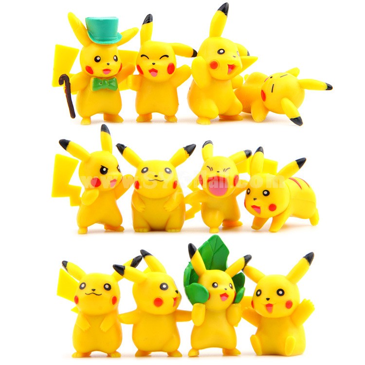 12Pcs Set Pokemon Pikachu Roles Action Figures PVC Toys 2-5cm/1-2Inch Tall 2nd Version