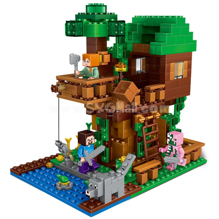 MineCraft Block Mini Figure Toys Compatible with Lego Parts Large Tree House Scene 406Pcs 79350