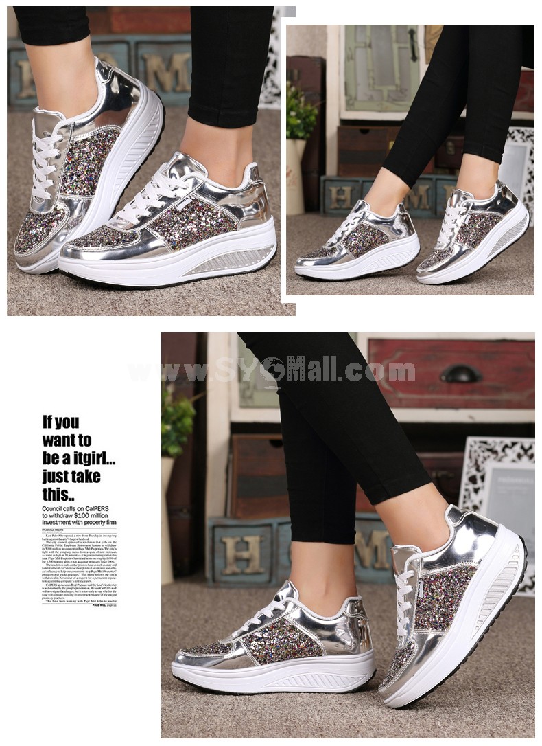 Women's Glossy Leather Sneakers Flashing Athletic Walking Shoes 1643