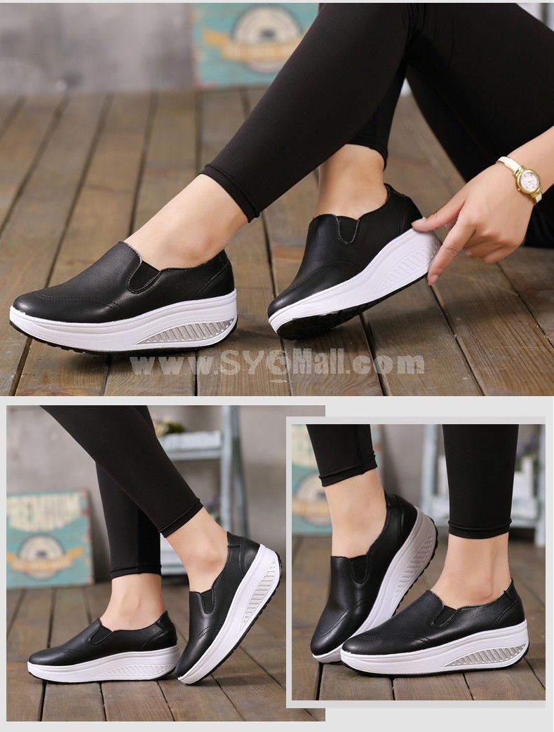 Women's Leather Platform Slip On Sneakers Athletic Walking Shoes 6010