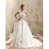 Wholesale - Ball Gown V-neck Court Train Re-Embroidered Lace Wedding Dress