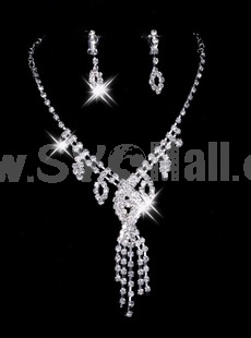 High Quality Czech Rhinestones With Alloy Plated Wedding Jewelry Set, Including Necklace, Earrings