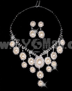 Gorgeous Shining  Alloy With Imitation Pear Wedding Bridal Necklace and Earrings Jewelry Set