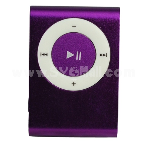 USB Rechargeable Mini Clip MP3 Player with Micro SD/TF Card Slot - Purple