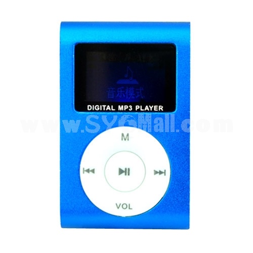 LCD Screen USB Rechargeable Mini Clip MP3 Player with Micro SD/TF Card Slot - Blue