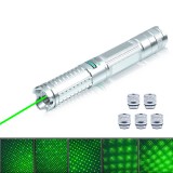 wholesale - 2000MW 532NM Green Laser Pointer Pen with 5 Starry Caps Silver G012