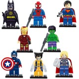 wholesale - 8Pcs Super Heroes Batman Superman Spider Man Building Blocks Mini Figure Toys with Base Plates