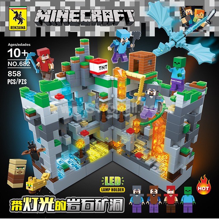 MineCraft The Mine Cave Building Blocks Mini Figures Toys with LED Light 858Pcs NO.682