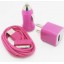 Car Vehicle Charger+ USB Data Charger Cable Cord + Wall Charger Adaptor for iPodTouch iPhone 4 4G 4S 3G 3GS-Green-Peach Red