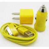 Wholesale - Car Charger+ USB Data Charger Cable + Wall Charger Adaptor for iPod/iTouch/iPhone Series -Yellow