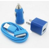 Wholesale - Car Charger + USB Data Charger Cable  + Wall Charger Adaptor for iPod/iTouch/iPhone Series - Blue