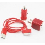 Wholesale - Car  Charger + USB Data Charger Cable + Wall Charger Adaptor for iPod/iTouch/iPhone Series-Red