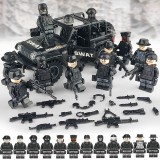 wholesale - SWAT Military Police Building Blocks Mini Figures Set - SUV + 12Pcs Soldiers Minifigures with Weapons and Accessorie