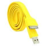 Wholesale - 105cm/41.34inch Flat Noodle USB Silicone Cable for iPhone/iPod/iPad - Yellow