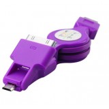Wholesale - 3-in-1 Retractable USB Sync Cable for iPhones 30-Pin/Mini USB/Micro USB Male to Male Data/Charging Cable-Purple