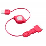 Wholesale - 3-in-1 Retractable USB Sync Cable for iPhones 30-Pin/Mini USB/Micro USB Male to Male Data/Charging Cable-Red
