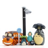 wholesale - 7Pcs Totoro Anime Action Figures Oh-Totoro Raincoat May Bus Cat Road Light Resin Mini Toys 1-4Inch Tall