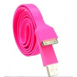 Wholesale - 105cm/41.34inch Flat Noodle USB Silicone Cable for iPhone/iPod/iPad - Pink
