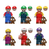 wholesale - 6Pcs Set Super Mario Luigi Wario Minifigures Building Blocks Mini Figure Toys KDL805