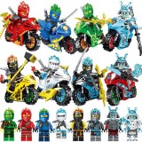 wholesale - 8Pcs Ninjago Minifigures Building Blocks Mini Figures  with Motocycles Kids Toys NO.61015