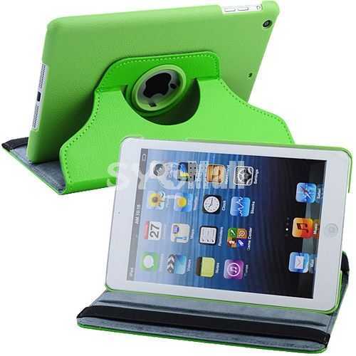 New Leather 360° Rotatable Stand Protective Cover Case for iPad Mini-Green