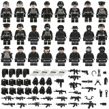 Wholesale - 24Pcs Set SWAT Military Soldiers Minifigures Building Blocks Mini Figures with Weapons and Accessories 