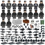 Wholesale - 18Pcs Set SWAT Military Soldiers Minifigures Building Blocks Mini Figures with Weapons and Accessories 