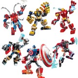 wholesale - 6Pcs Set Super Heroes Mechas Building Blocks Iron Man Captain America Spiderman Thor Thanos Mecha Figures Toys 12-15