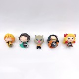 Wholesale - 5Pcs Demon Slayer Action Figures PVC Display Models Kids Toys Cake Toppers Sleeping Posture 4CM/1.6Inch Tall