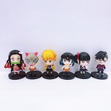 Wholesale - 6Pcs Demon Slayer Tanjiro Nezuko Action Figures PVC Display Models Toys Cake Toppers with Baseplates 8CM/3.1Inch Tal