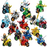 wholesale - 16Pcs Ninjago Minifigures with Motocycles Building Blocks Mini Figures Toys
