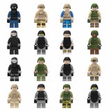 wholesale - 16Pcs Set SWAT Military Soldiers Minifigures Building Blocks Mini Figures with Weapons and Accessories