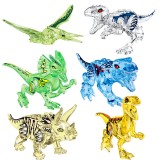 wholesale - 6Pcs Crystal Dinosaurs Action Figures Jurassic World Dino Building Blocks Kids Toys YG77034